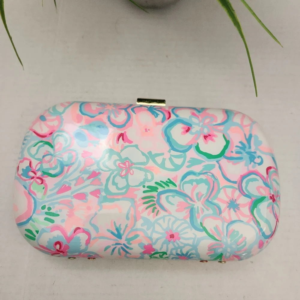 Lilly Pulitzer Hardshell Clutch Floral Pastel Crossbody Bag with Gold Chain